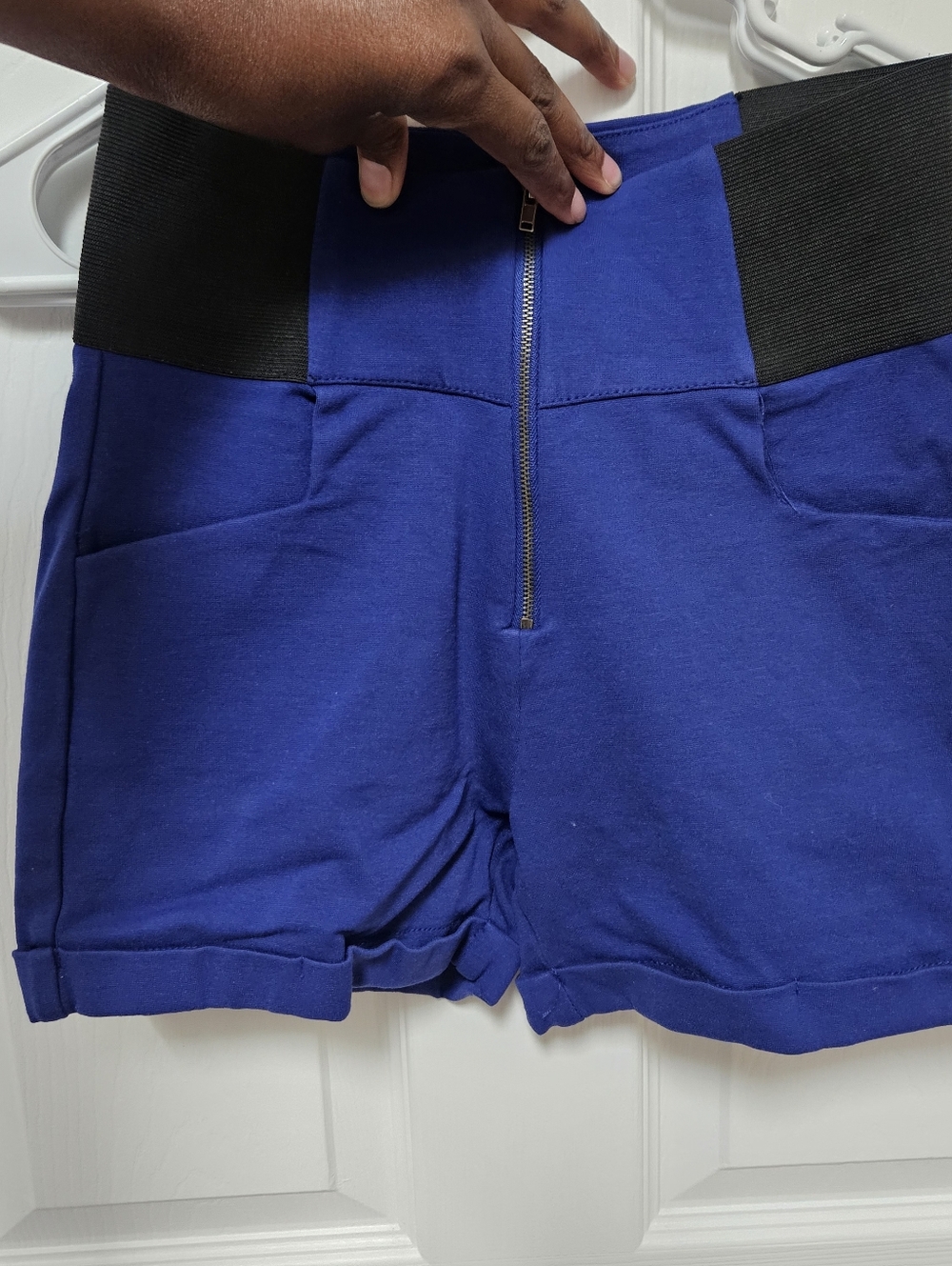 High-Waist Royal Blue Women’s Shorts with Black Waistband
